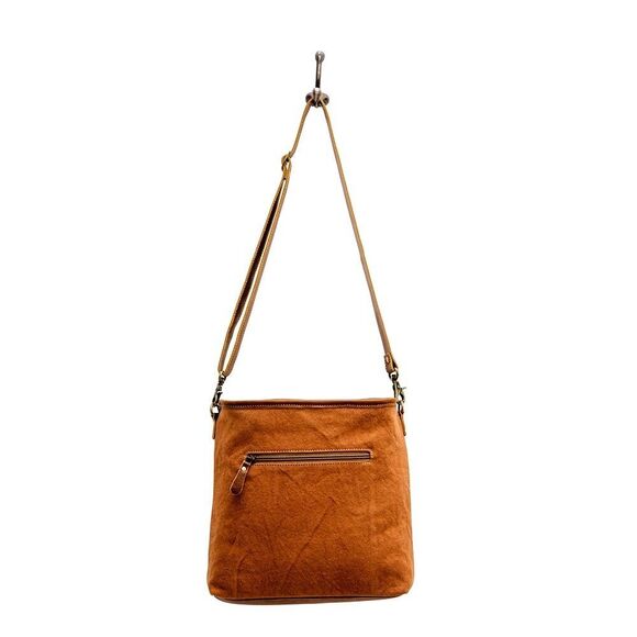 Myra Bag Handmade Luzy Shoulder Bag Upcycled Canvas & Cowhide Leather - Picture 6 of 8